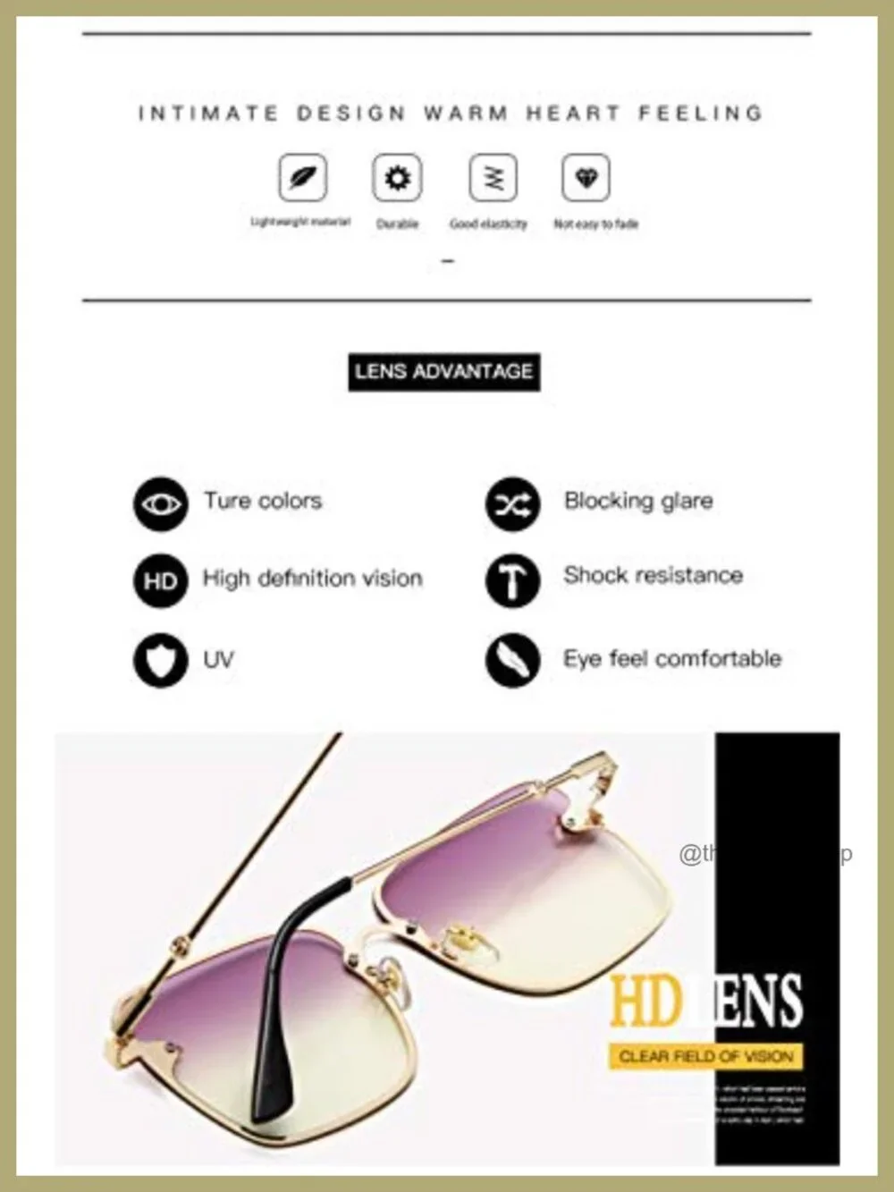 Oversized Square Metal Frame Sunglasses with Bee Decor